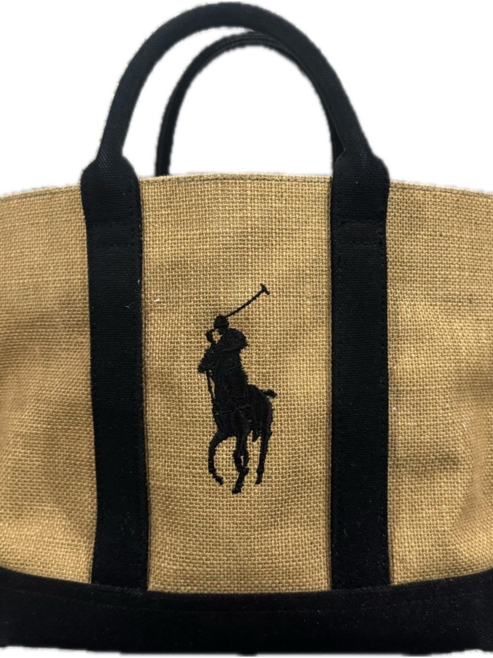 Polo by Ralph Lauren Tan Canvas Tote with Black Trim & Embroidered Logo